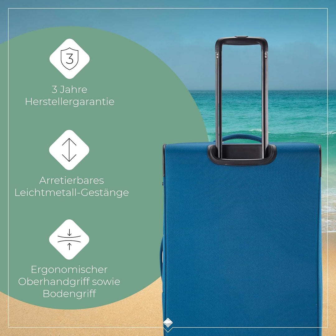 travelite 4-Rad Koffer Grösse L Weichschale, Gepäck Serie CHIOS mit Dehnfalte + Kantenschutz, Trolle