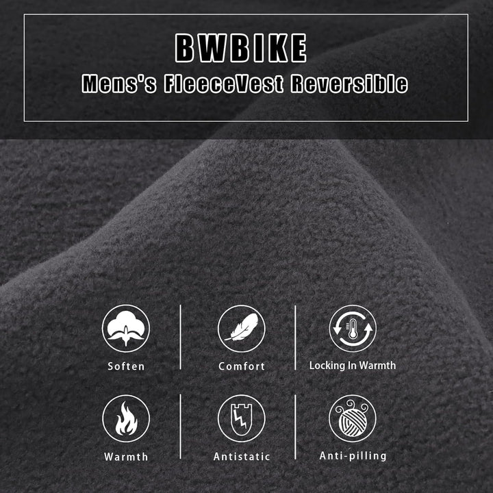 BWBIKE Herren Fleeceweste Reversible Wear Ärmellose Jacken Plus Velvet Outdoor Winddichte Verdickung