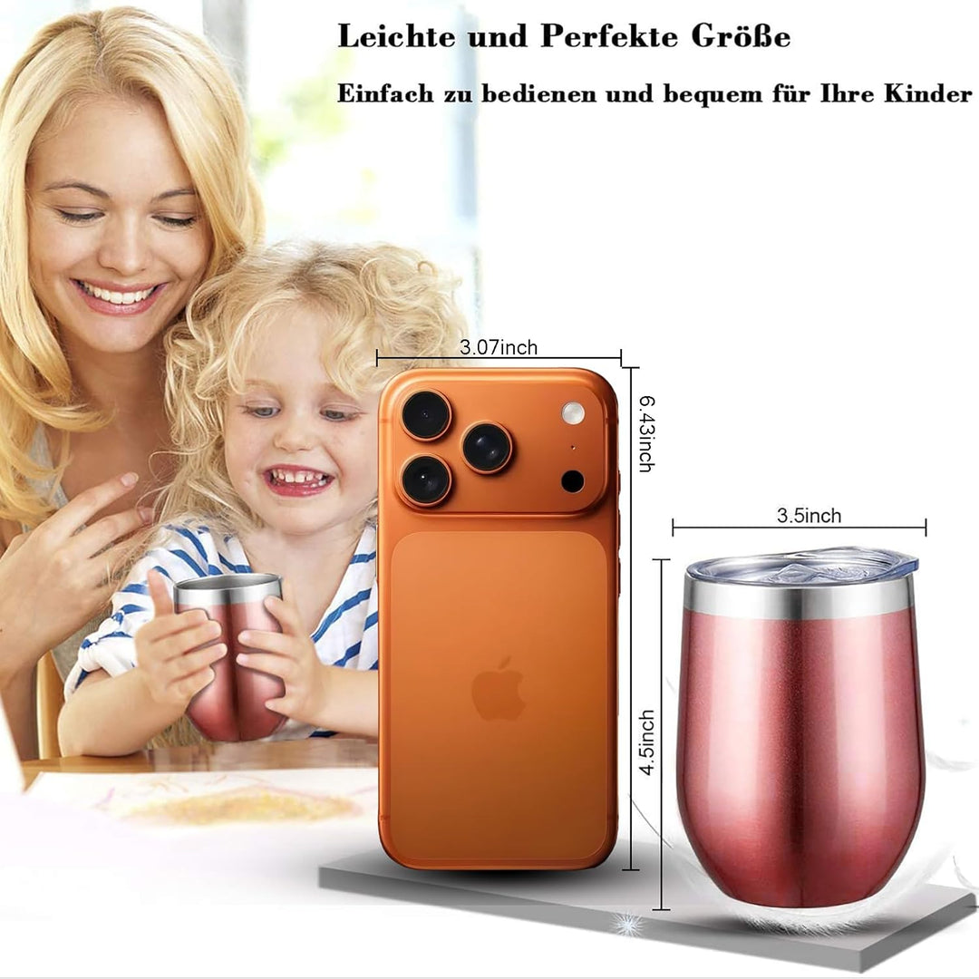 Weinbecher aus Edelstahl, 2 Stück 12OZ Weingläser to go, hält 5h heiss/ 10h kalt, BPA-frei, Doppelwa