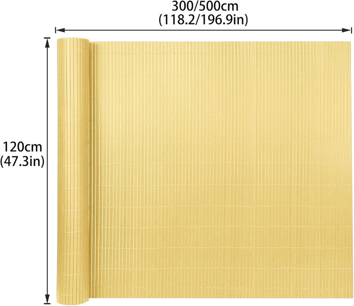 PVC Sichtschutzmatte Sichtschutzzaun 120x300CM, Bambus, Outdoor Sichtschutz mit verstärkten Lamellen