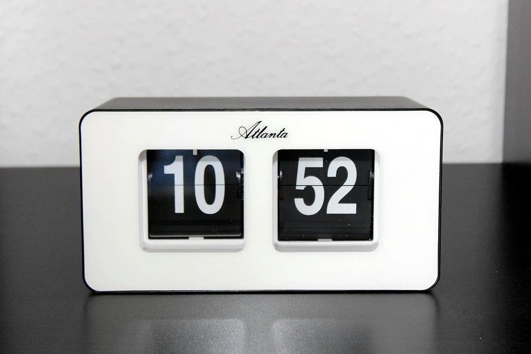 Atlanta Moderne Tischuhr Quarz mit Retro Flip Anzeige - 4464/0 Schwarz/Weiss, Schwarz/Weiß