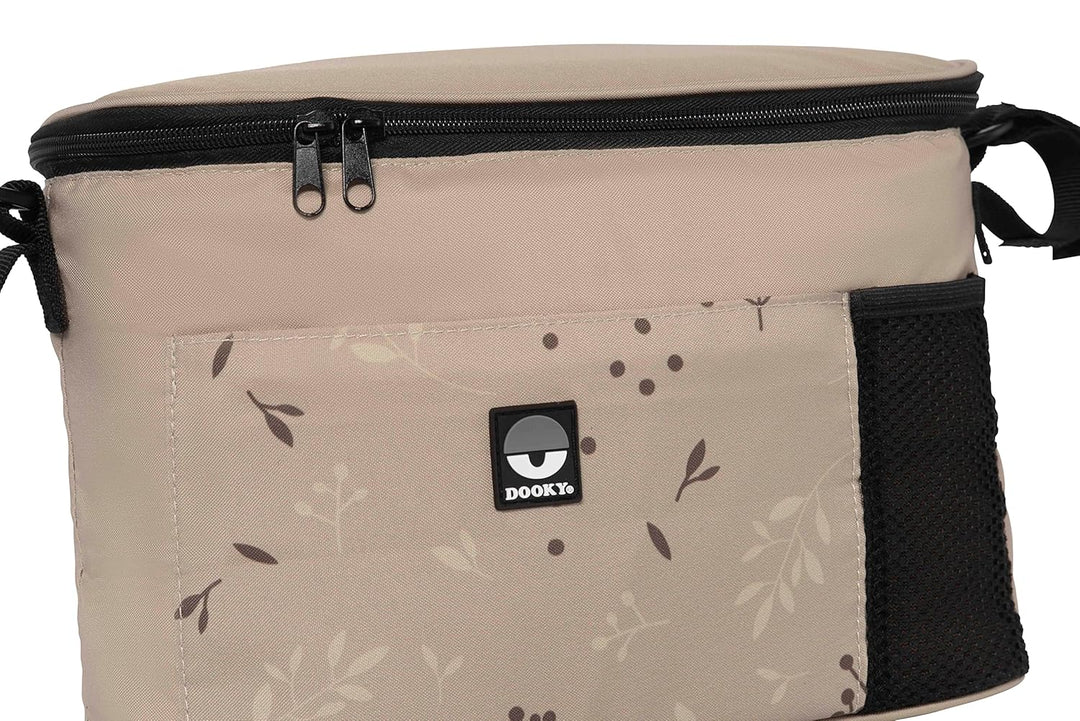 Dooky - Kinderwagen Organizer Deluxe Romantic Leaves Beige - Perfekt für Unterwegs - Kinderwagentasc