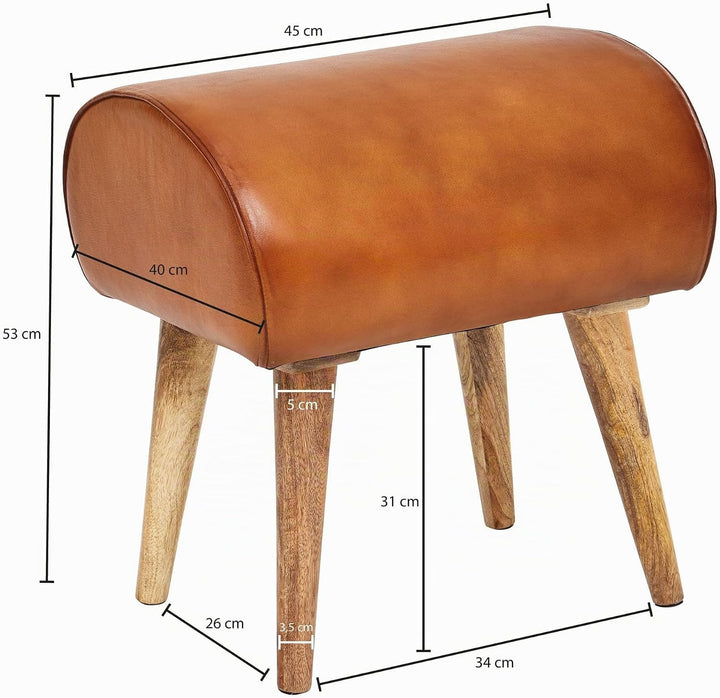 FineBuy Sitzhocker Echtleder/Massivholz 45 x 53 x 40 cm Moderner Lederhocker | Kleiner Holzhocker Ge