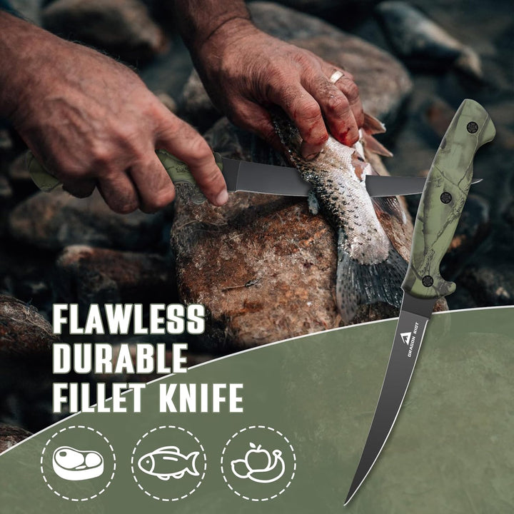 DRAGON RIOT Filetiermesser Fisch 21.5CM, Edelstahl Fischmesser mit Anti-Rutsch-Griff, Scharfes Outdo