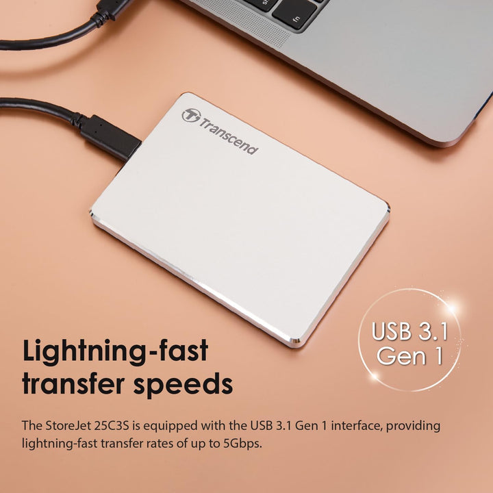 Transcend 1TB StoreJet 25C3S SJ25C3S Externe Festplatte TS1TSJ25C3S,1 TB,Type-C, USB 3.1 Gen 1, 1TB
