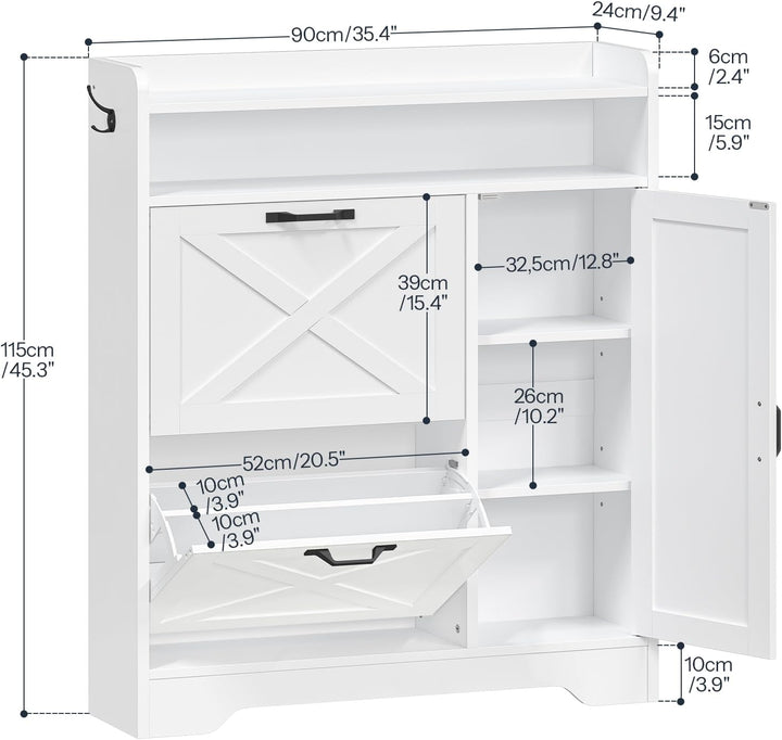 HOOBRO Schuhschrank, freistehend, Schuhregal mit 2 Schubladen und offenem Fach, Schuhkipper, schmal,
