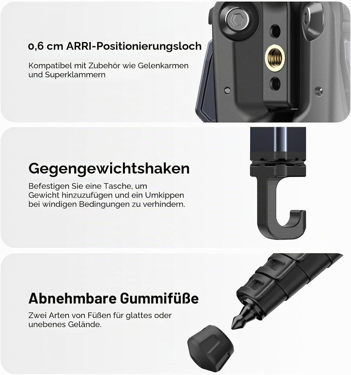 ULANZI Ombra Video II 157cm Videostativ mit Fluidkopf 360° Pan&-70°/+90° Tilt Pan, Travel Tripod mit