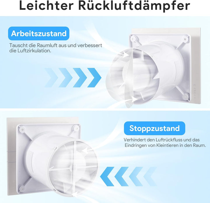 Badlüfter Glasplatte Ø 100mm Wohnraumlüfter Leiser Badlüfter 10 Watt Zuluft Abluft Badezimmerlüfter
