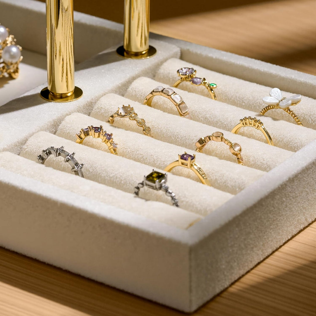 Schmuck Organizer mit 3 Ebenen - Beige Schmuckständer Armbänder, Abnehmbarer T-Steg Schmuck Ständer,
