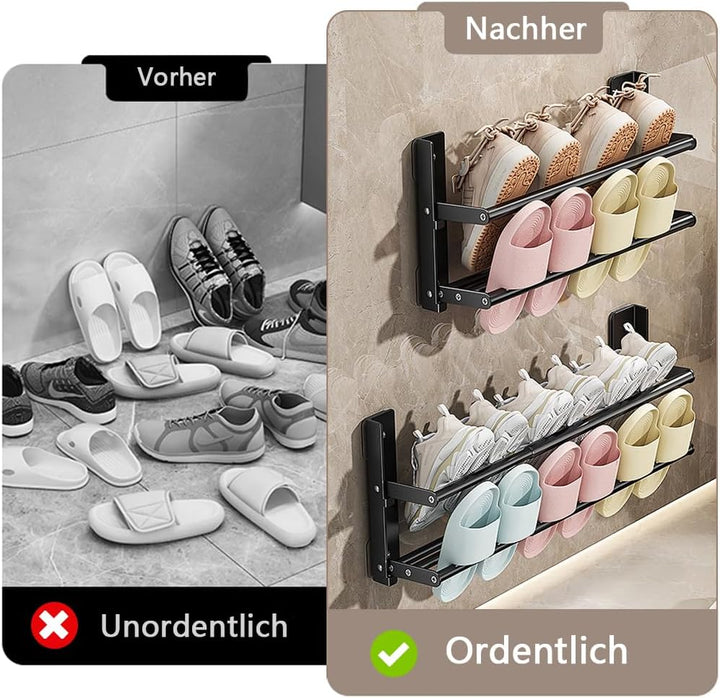 Schuhregal Wand2 Ebenen, 37-67cm Ausziehbar Schuhablage Schuhhalter Metall Schuhregal Platzsparend,f