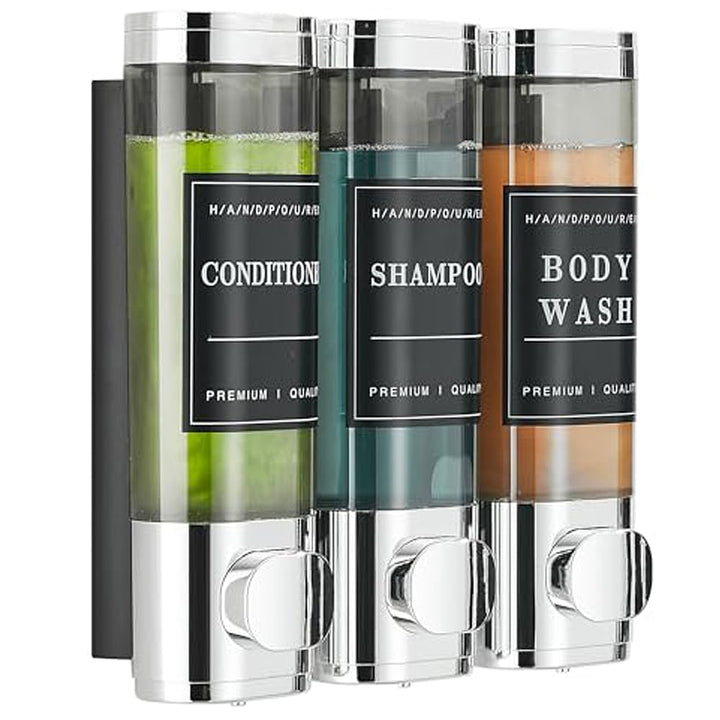 Duschseifenspender, Wandmontage, 3 Kammer-Shampoospender für Dusche, mit 5 Etikettenaufklebern, 3 x