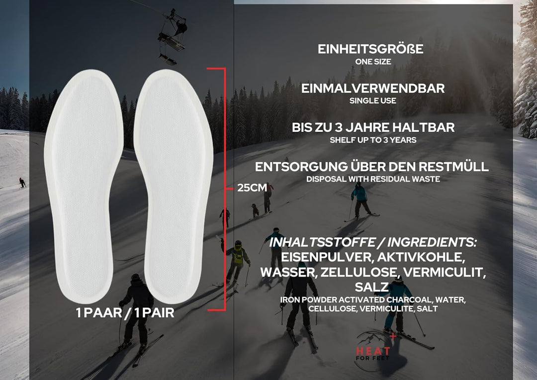 HEAT FOR FEET - Wärmesohlen für Schuhe - 30 Paar - Sofort wärmende & Bequeme Einlegesohlen, bis zu 1