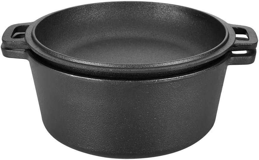 Holländischer Kochtopf aus Gusseisen, Dutch Oven, doppelt mit Griffen, 4,5 Liter, Kochtopf mit Decke