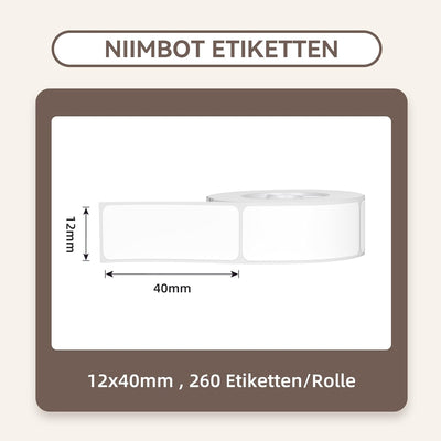 NIIMBOT Thermo Etiketten Selbstklebend, 12 x 40mm Etikettendrucker Thermopapier Kompatibel mit dem D