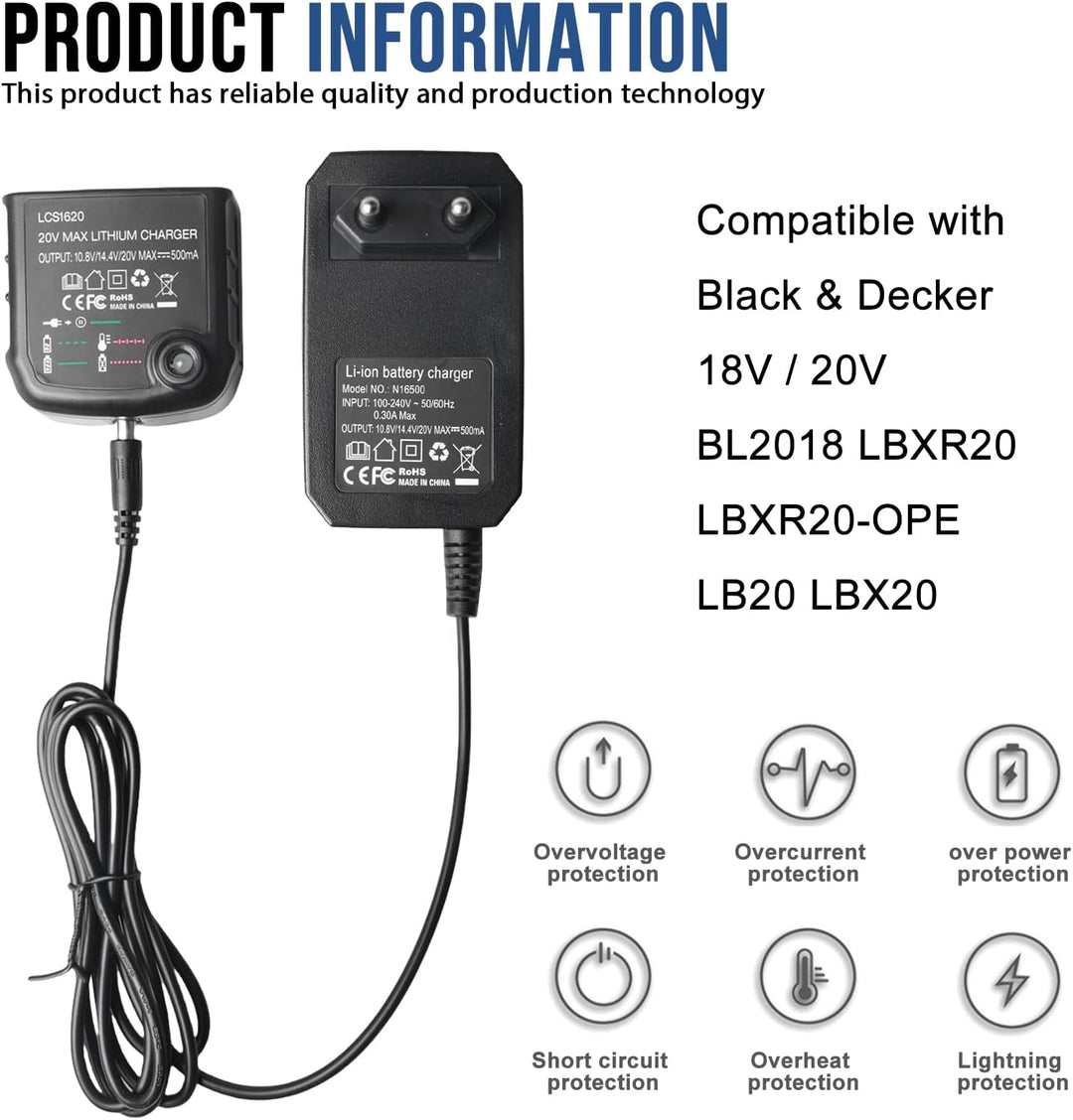 SPORWAY 18V/20V Ladegerät Kompatibel mit Black & Decker: 18V/20V Lithium-Ionen-Ladegerät BL2018 BL20