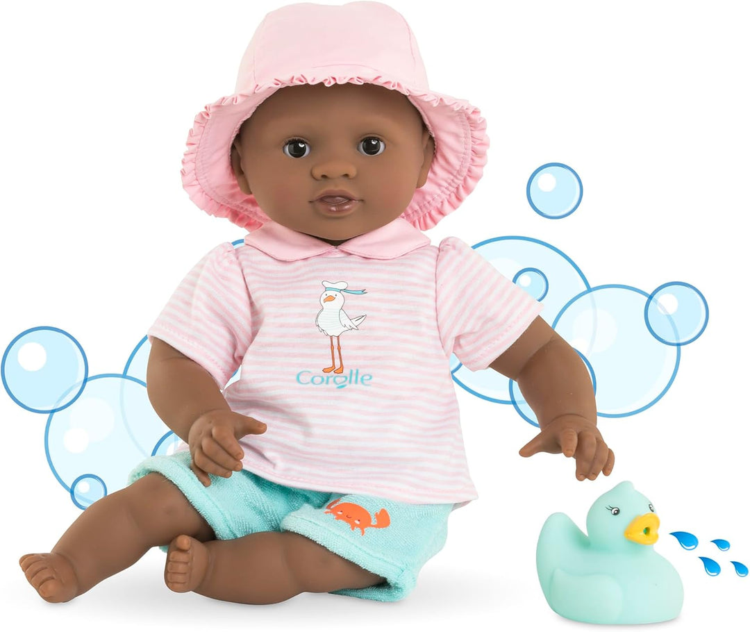 Corolle Mon Premier Poupon Badebaby Alyzée, Weichkörper-Badepuppe mit Badetier, Schlafaugen, abnehmb