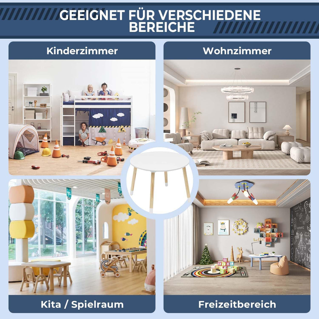 Rebecca Mobili Kindertisch Und Stühle Set, Kindertisch Mit Stühlen, Weiss Braun, MDF Kiefer, Für Kin