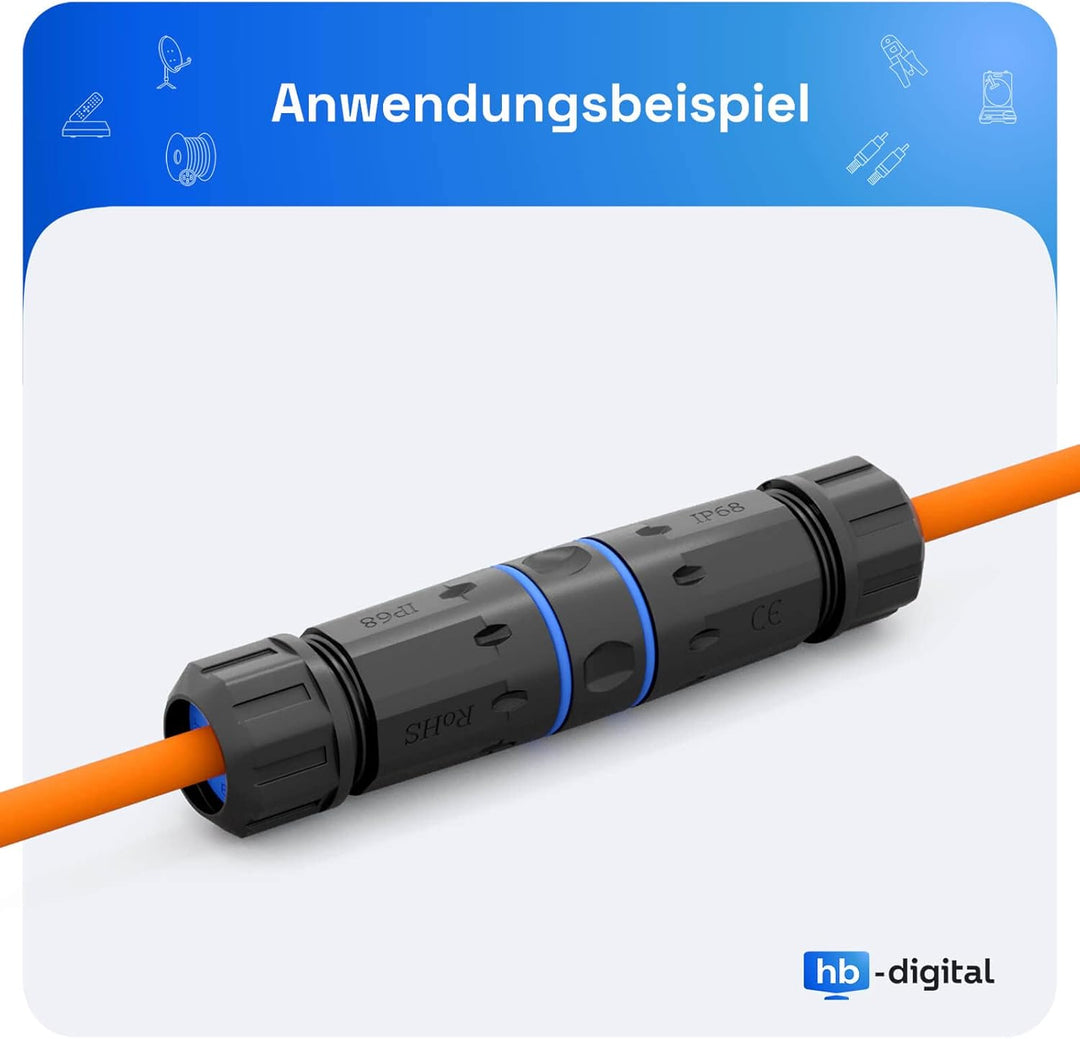 hb-digital 2X RJ45 Patchkabelverbinder CAT. 7 Outdoor IP68 Wasserdicht Ethernet Kupplung Netzwerkkab