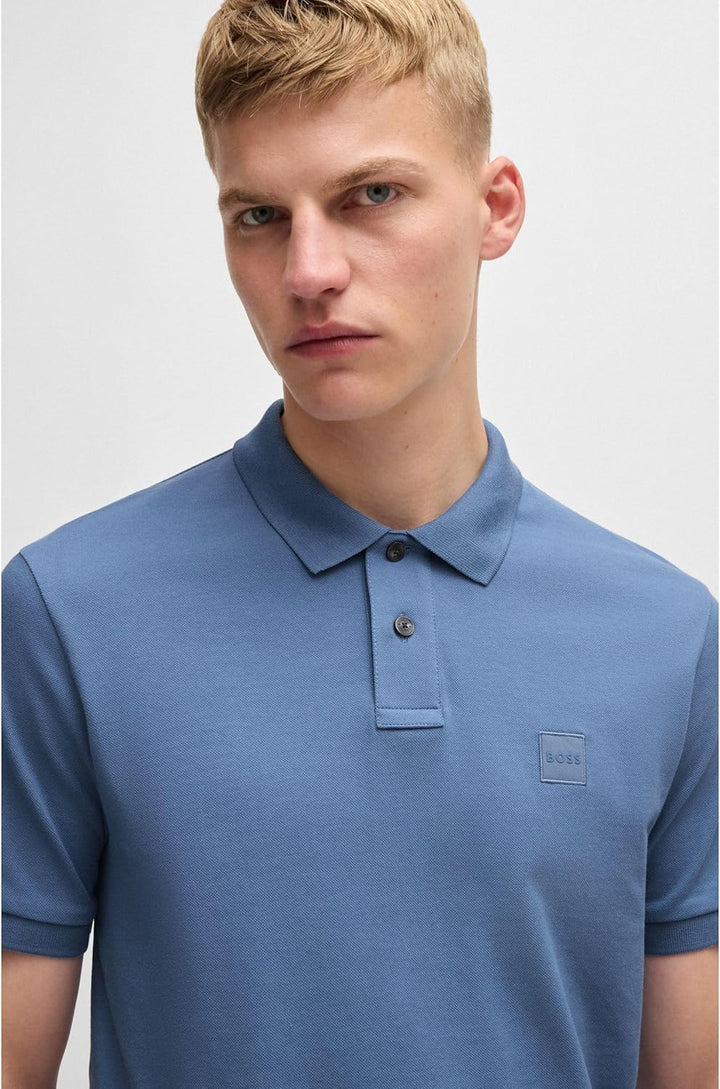 BOSS Herren Passenger Slim-Fit Poloshirt aus Stretch-Baumwolle mit Logo-Aufnäher S Blau489, S Blau48