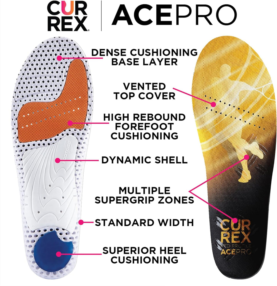 CURREX AcePro Einlegesohlen für Tennis- und Hallenschuhe - Optimal für Handball, Badminton und Volle