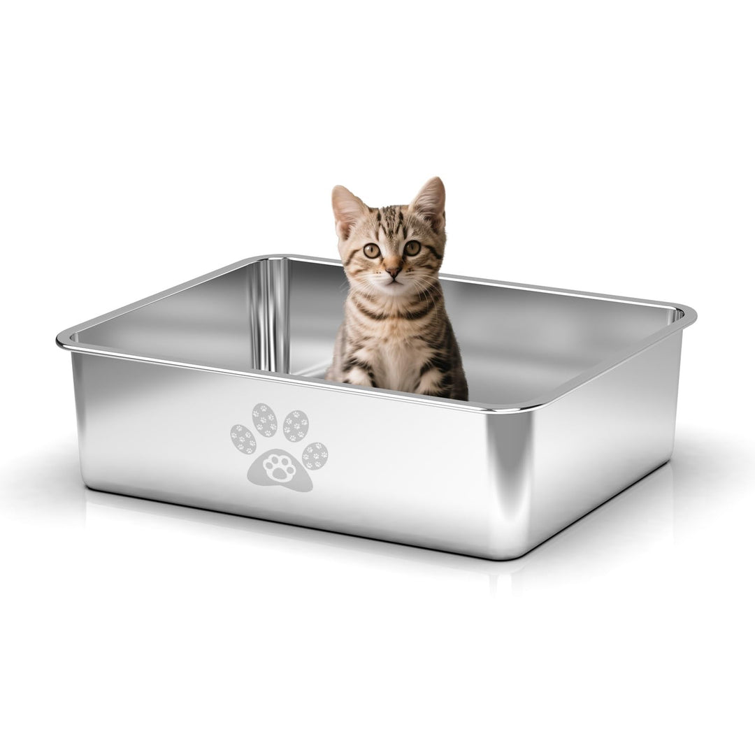 PTLOM Edelstahl Katzenklo, Katzentoilette aus Metall, Spritzwassergeschützt, Geruchsfrei und Antihaf