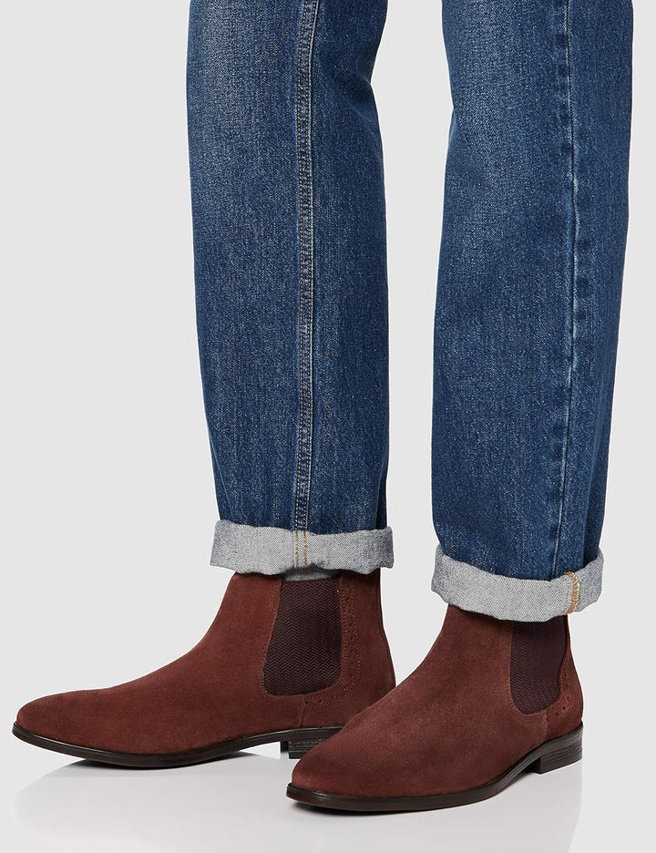 FIND Leather Brogue Detail, Chelsea Boots, Rot (Burgundy), 43 EU (9 UK)