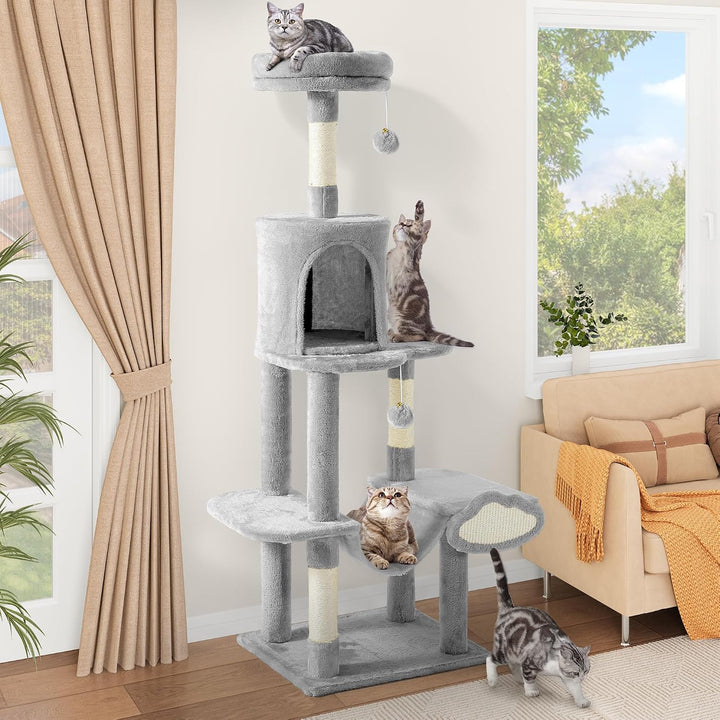 YITAHOME Kratzbaum, Stabiler Kratzbaum für Katzen, mehrstöckiger Kletterbaum mit Hängematte, hohes,