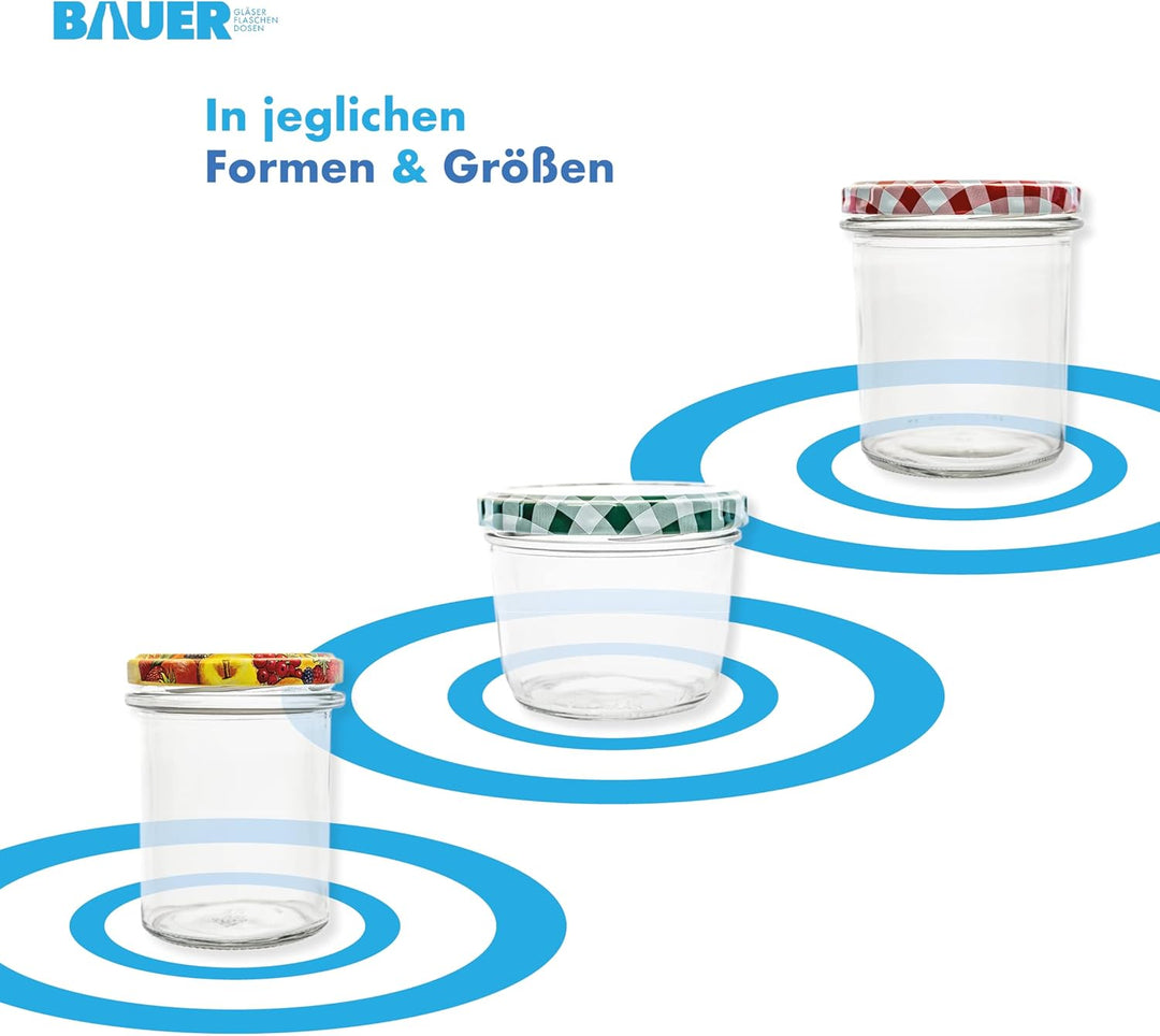 flaschenbauer.de BAUER 24er Set Sturzgläser 214 ml inkl. Schwarze Twist Off Deckel TO66 zum Einmache