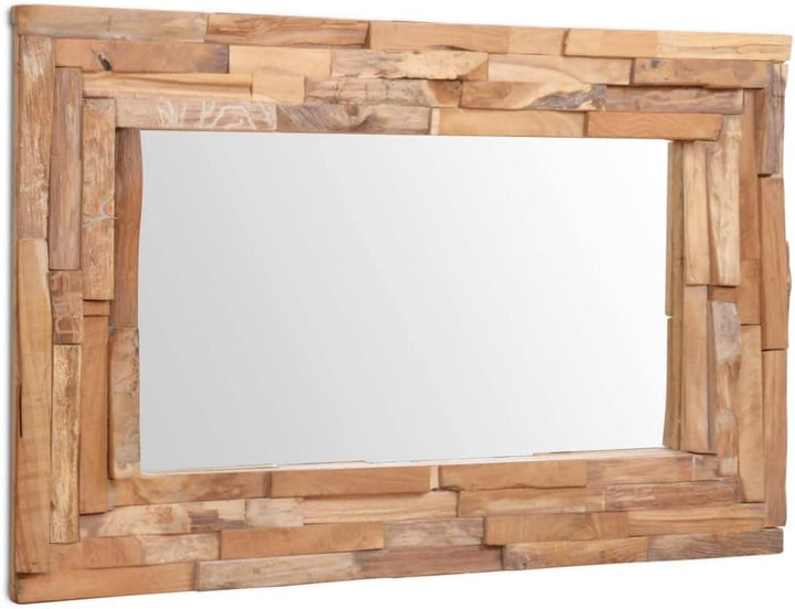 vidaXL Teak Dekorativer Spiegel Handgefertigt mit 4 Aufhängehaken Holzspiegel Wandspiegel Flurspiege