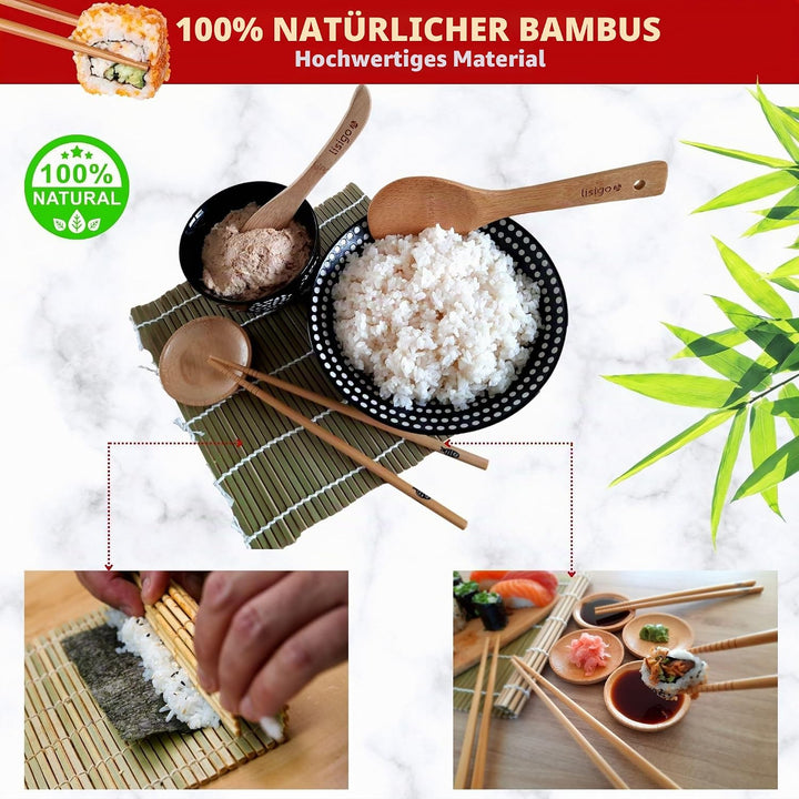 lisigoo Sushi maki maker Komplettset - Maki Maker Set - Maki Maker Set - Koffer mit Bambusmatte, Jap