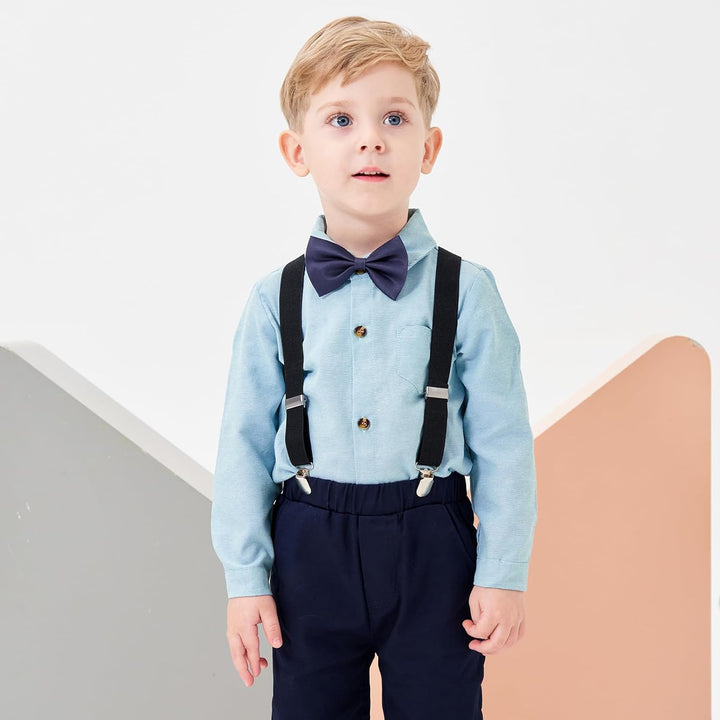 Volunboy Baby Jungen Anzug Set Bekleidung Hemd mit Fliege + Hosenträger Hosen Strampler Anzug 2-3 Ja