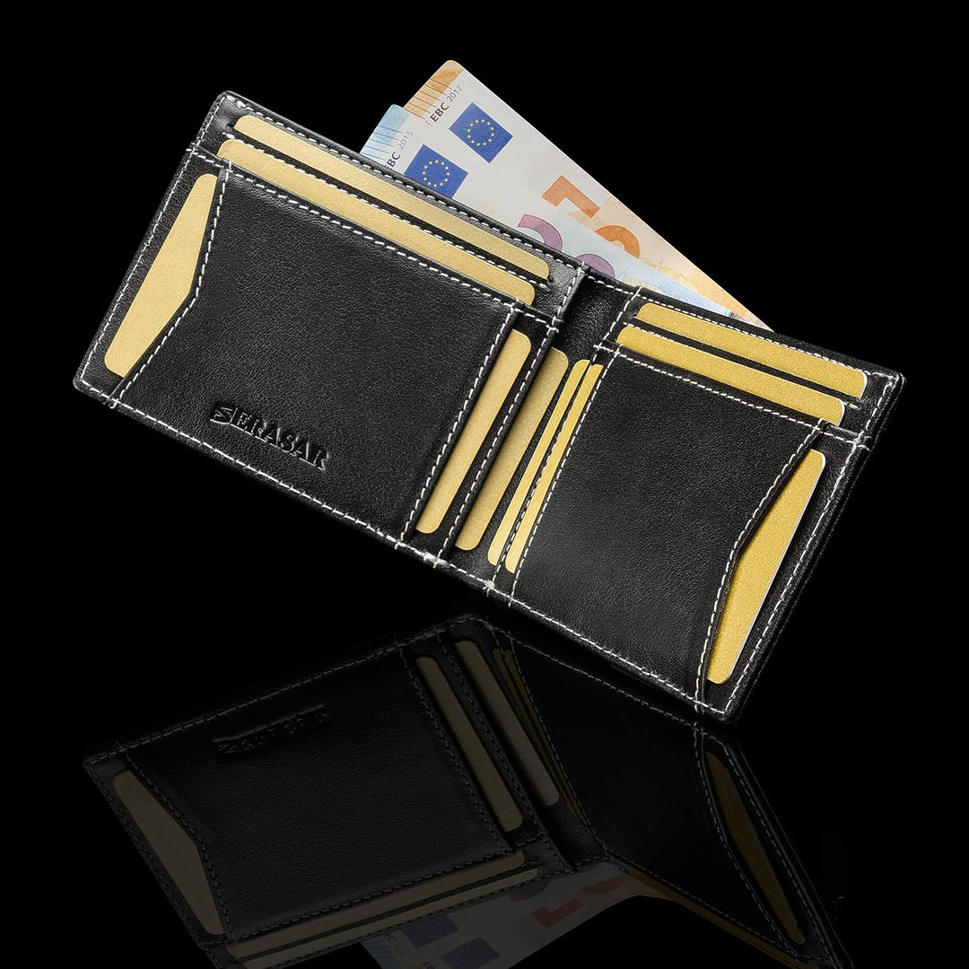SERASAR | Premium Wallet [Clever] für Herren in schwarz aus Echtleder | 11 Kartenfächer | Wahlweise