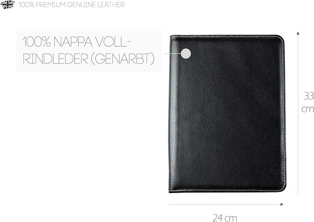 DELMON VARONE - Personalisierbare Tablet Schreibmappe DIN A4 aus Premium Soft Grain Leder schwarz, O