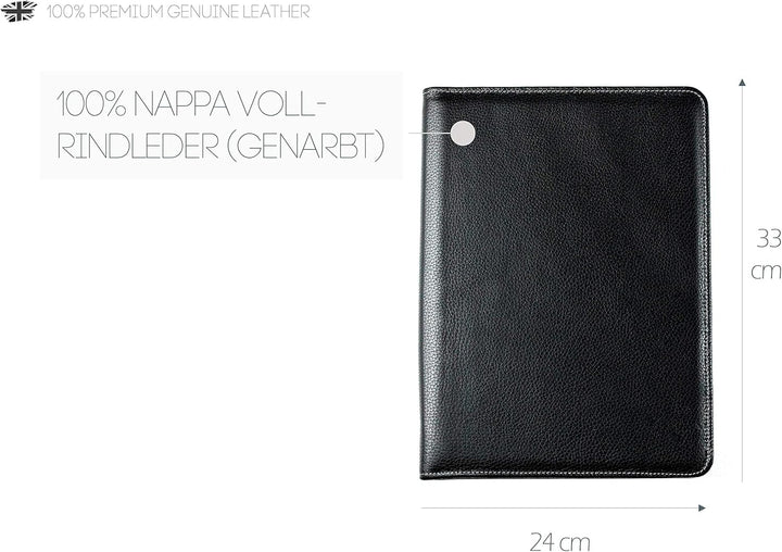 DELMON VARONE - Personalisierbare Tablet Schreibmappe DIN A4 aus Premium Soft Grain Leder schwarz, O