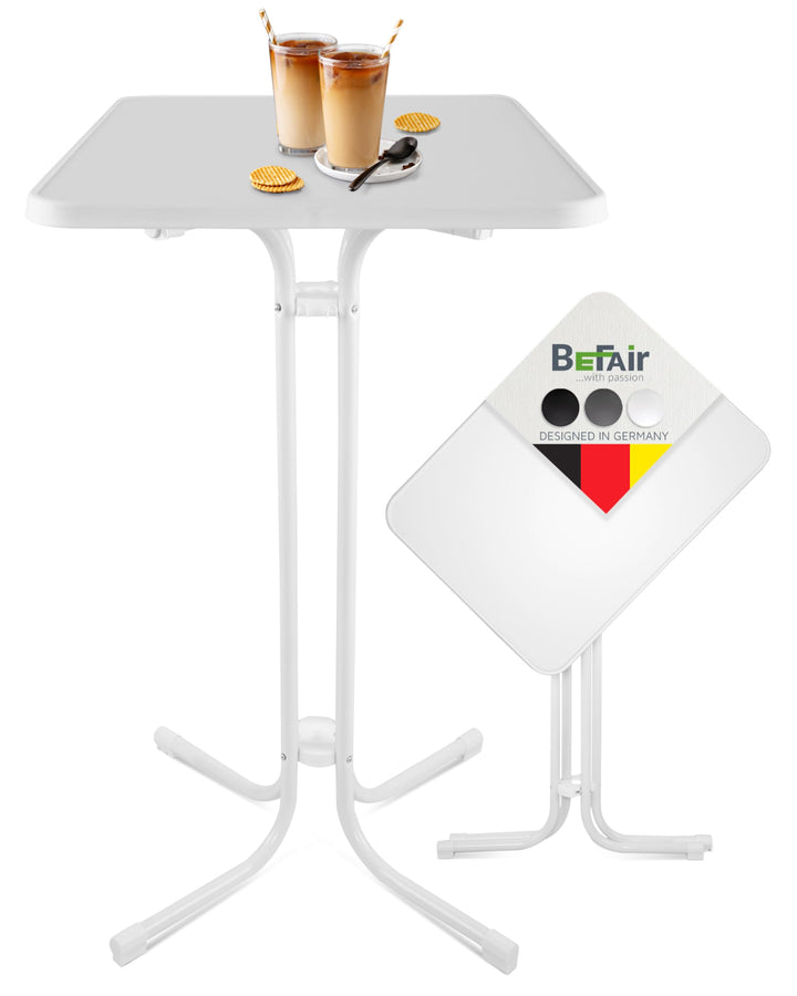 BeFair Stehtisch Klappbar Weiss Rechteckig 60 x 80 cm Ela - Stabiler Partytisch in Höhe 110 cm mit 4