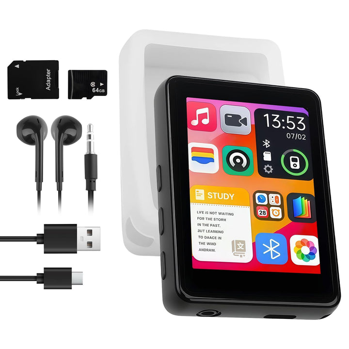 MP4 Player, 64 GB, Bluetooth 5.3, 2,4 Zoll Touchscreen | Tragbarer MP4-Player, Integrierter HD-Lauts