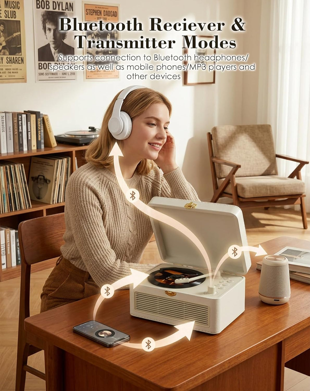 Tragbar CD Player Bluetooth Retro Radio mit CD-Player mit Lautsprecher Unterstützung USB & AUX-Wiede