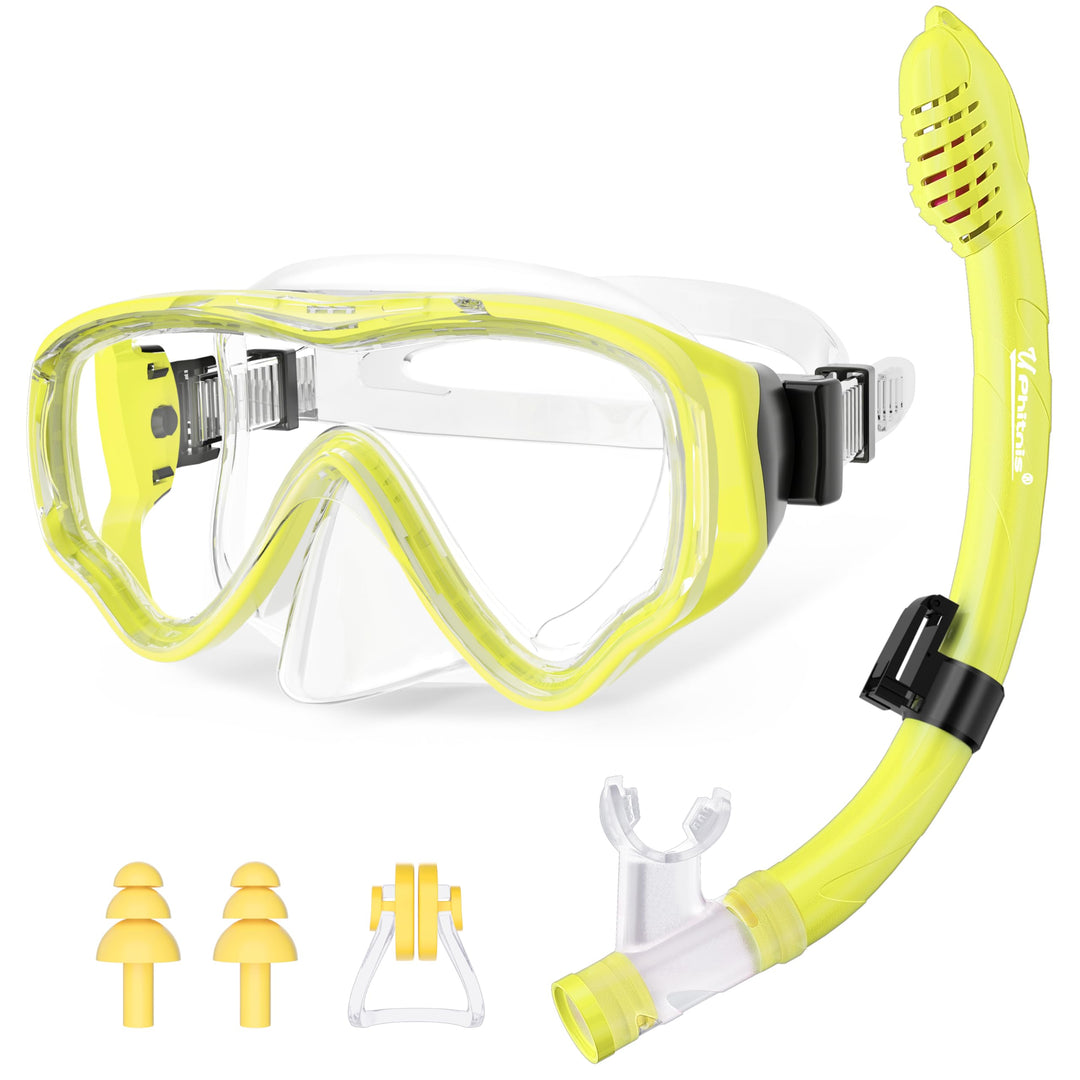 UPhitnis Schnorchelset Kinder - Taucherbrille Anti-Fog und Trocken Schnorchel - Anti-Leck Tauchmaske