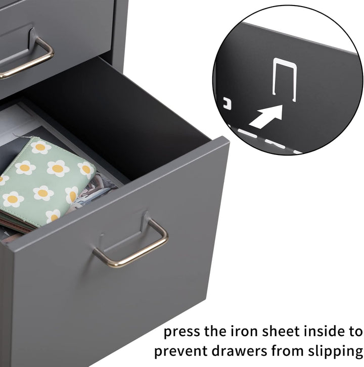 HollyHOME Mobiler Aktenschrank mit 3 Schubladen, rollbarer Aktenordner unter dem Schreibtisch, Aufbe