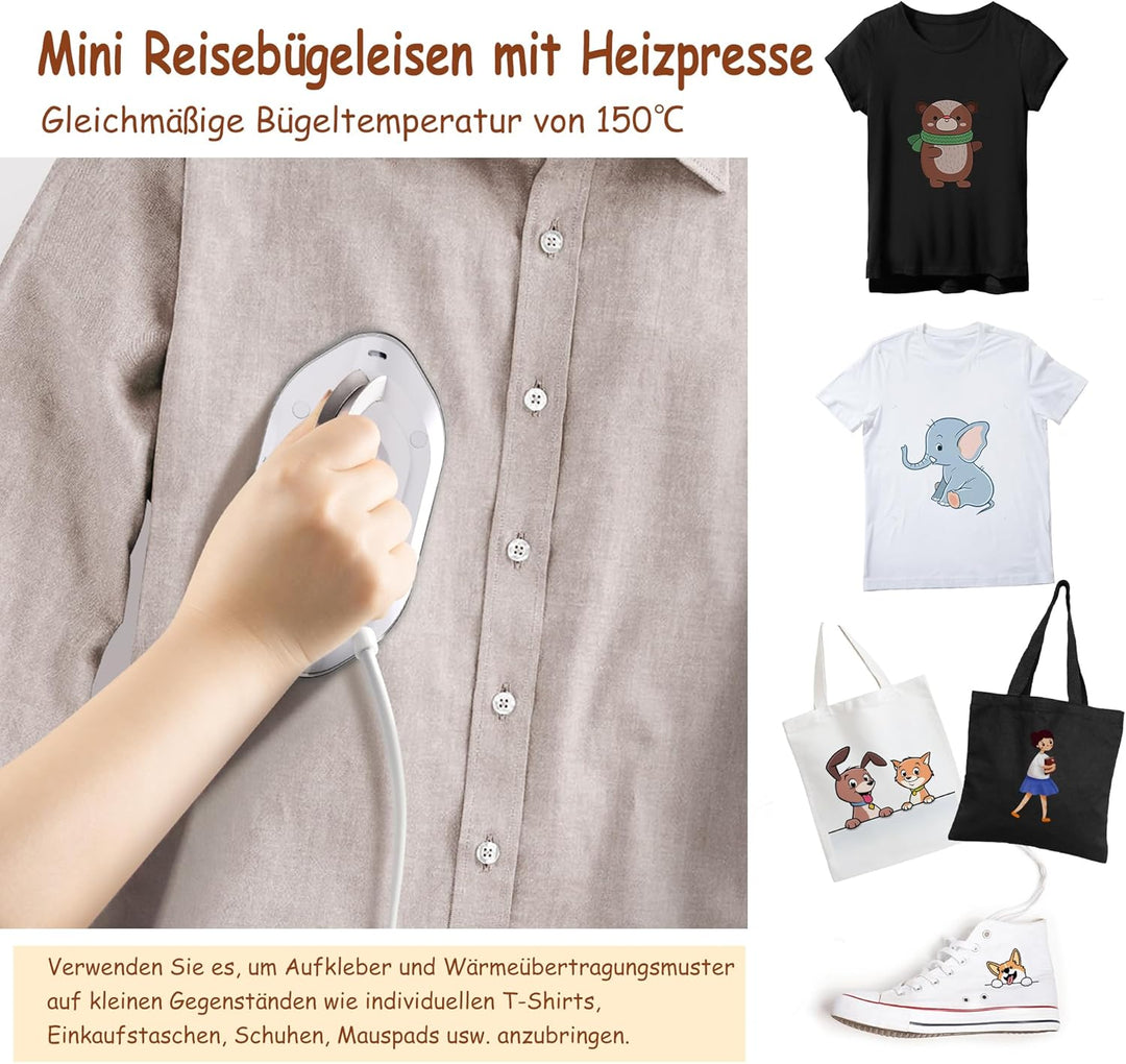 Newbealer Mini Reisebügeleisen mit umschaltbarer Spannung-220V/120V, Kompaktes Bügeleisen für Kleidu