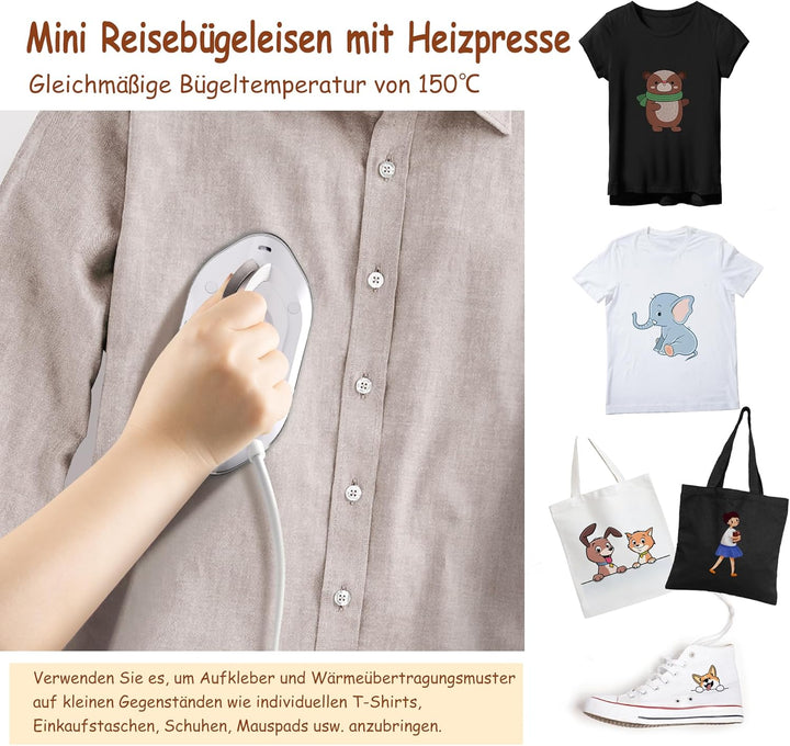 Newbealer Mini Reisebügeleisen mit umschaltbarer Spannung-220V/120V, Kompaktes Bügeleisen für Kleidu
