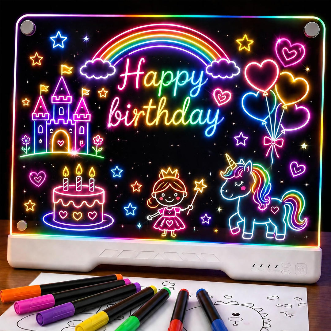 LED Zeichenbrett, Wiederaufladbare Leuchtendes LED Maltafel, 16 inch Neon Art Trockenlösch-Tafel mit
