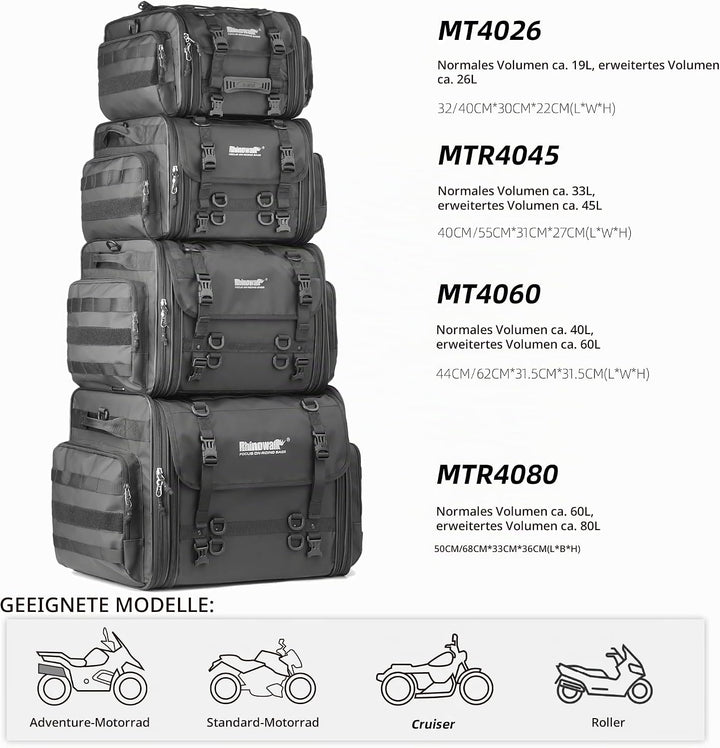Rhinowalk Motorradtasche, Motorrad Hecktasche, wasserdichte Allwetter-/Kofferraum-/Gepäckträgertasch