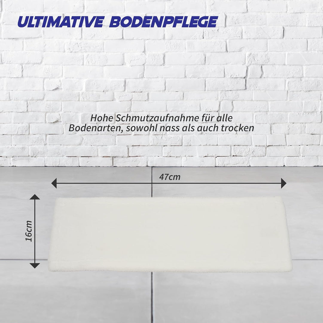 Bodenwischer Set Moppstange Aluminium mit Rändelhandgriff + Klapphalter & 5x Microfasermopp Bezug 50