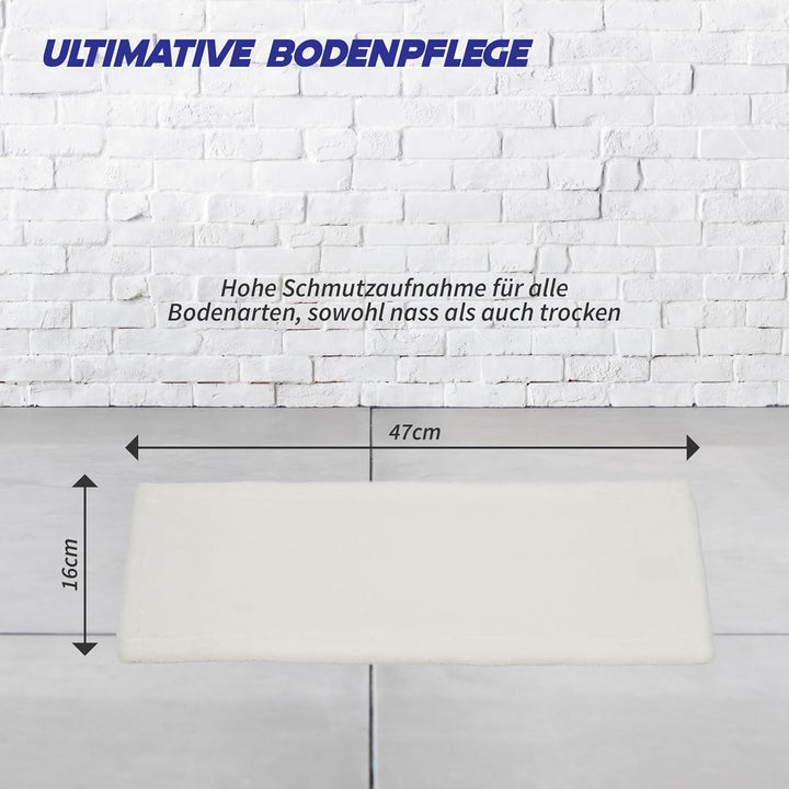 Bodenwischer Set Moppstange Aluminium mit Rändelhandgriff + Klapphalter & 5x Microfasermopp Bezug 50