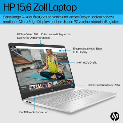 HP Laptop 15,6 Zoll FHD Display, Intel Core i5-1235U, 16 GB RAM, 512GB SSD, Intel Iris Xe Grafik, QW