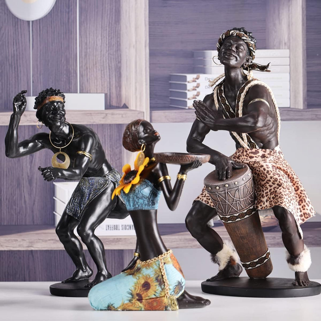 38 cm hohe afrikanische Statue für Heimdekoration, afrikanische Trommler-Statue aus Kunstharz, afrik