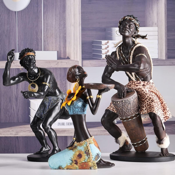 38 cm hohe afrikanische Statue für Heimdekoration, afrikanische Trommler-Statue aus Kunstharz, afrik