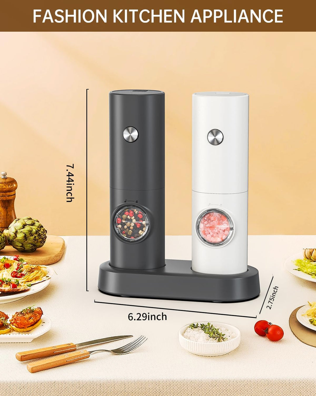 CIRCLE JOY Salz und Pfeffermühlen Elektrische 2er Set Batteriebetriebenen Gewürzmühle mit Basis, Wei