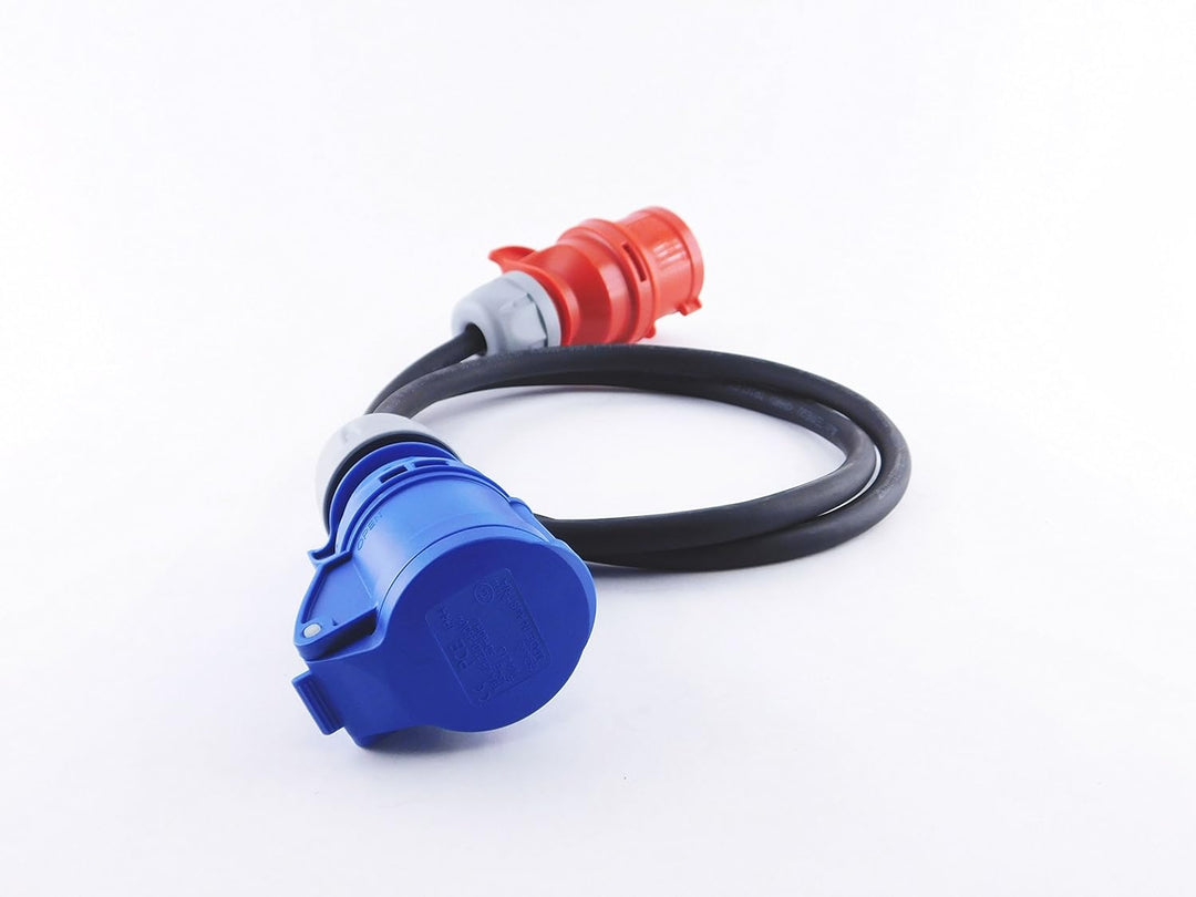 NWP Adapter CEE Kupplung 230V 16A auf CEE Stecker 400V 16A - 1,5m Anschlusskabel 3x2,5mm² Gummischla